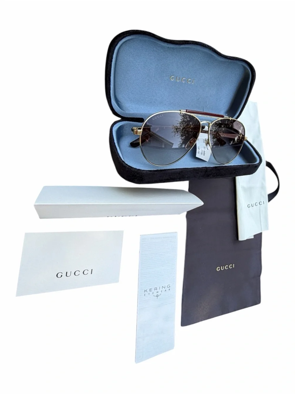 NWT Gucci GG1287S Gold Aviator Sunglasses 57□16-150 MSRP $505 Complete Set
